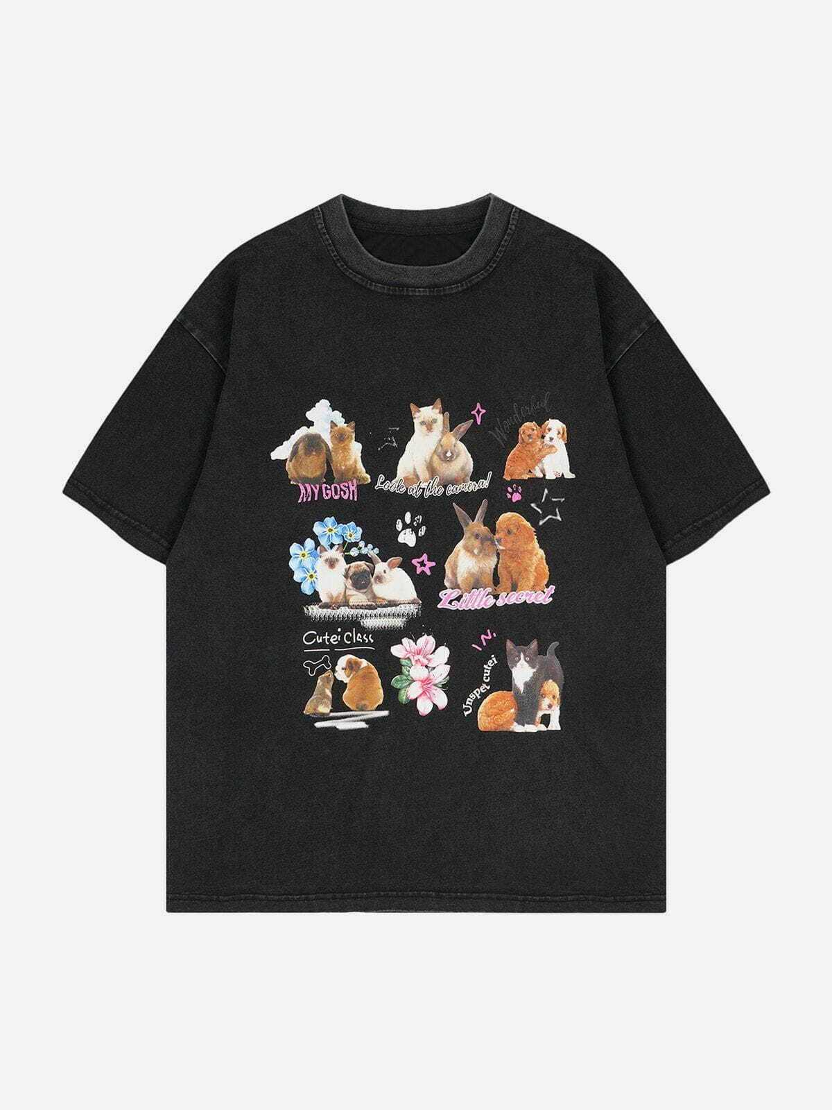 Y2K Pets Print Tee - Retro 90s Grunge Top for Summer Outfits & Party Vibes