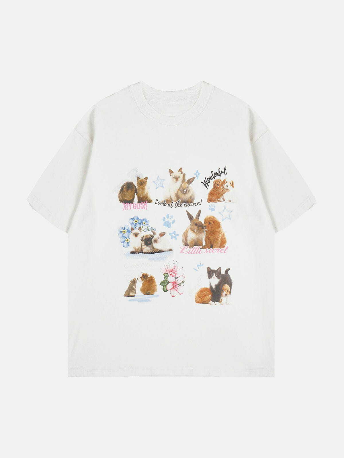 Y2K Pets Print Tee - Retro 90s Grunge Top for Summer Outfits & Party Vibes