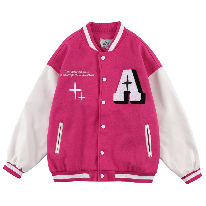 Y2K Pink Heart Varsity Jacket - Retro 90s Grunge Outfit for Summer Parties & Clubbing