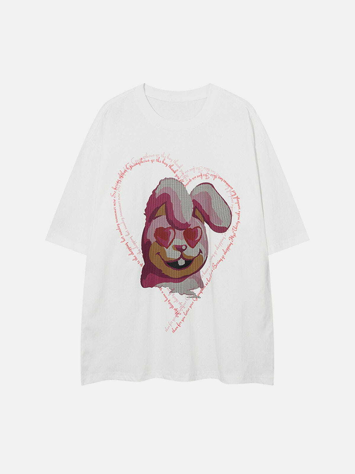 Y2K Pixel Rabbit Print Tee - Retro 90s Grunge Top for Summer Parties & Outfits