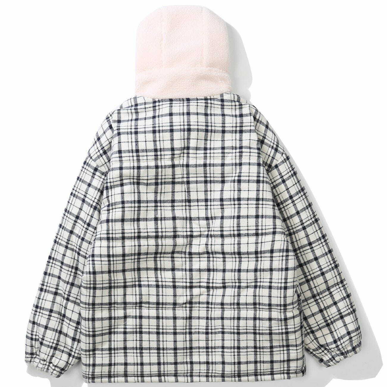 Y2K Plaid Patchwork Winter Coat - Retro Grunge Style for Y2K Summer & 90s Party Outfits