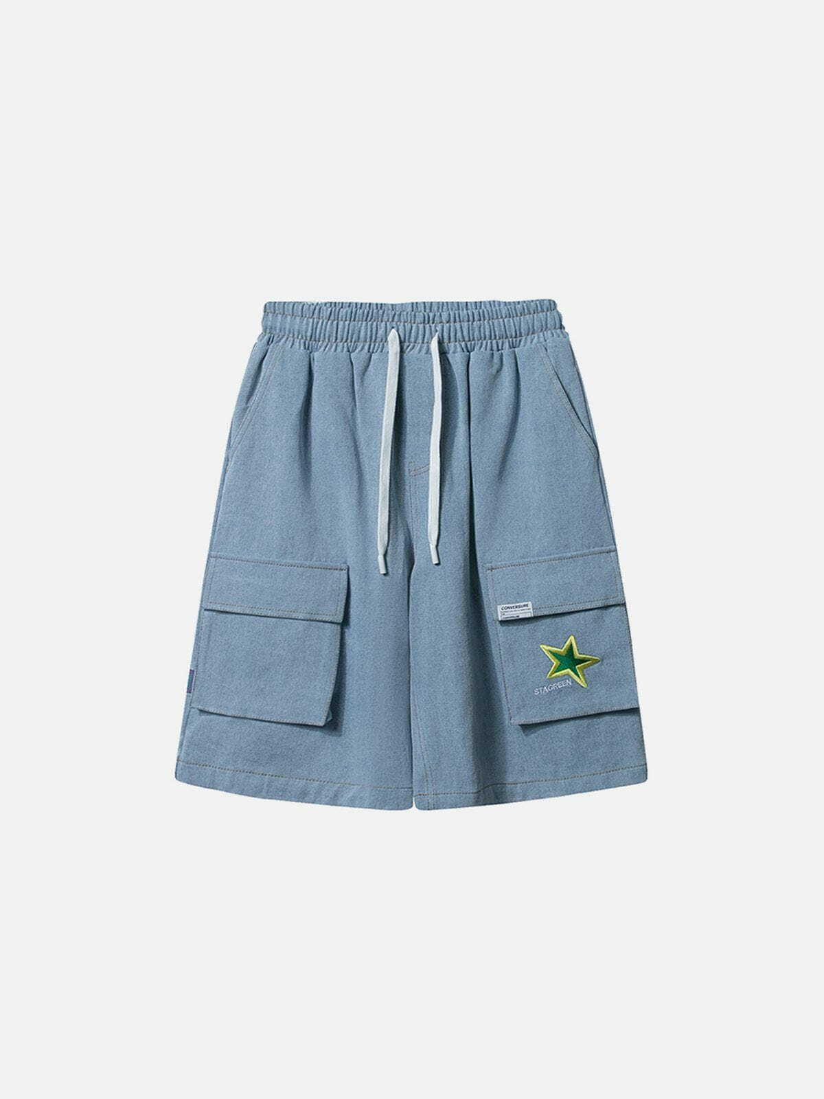 Y2K Pocket Star Embroidery Shorts - Retro 90s Grunge Summer Outfit for Women