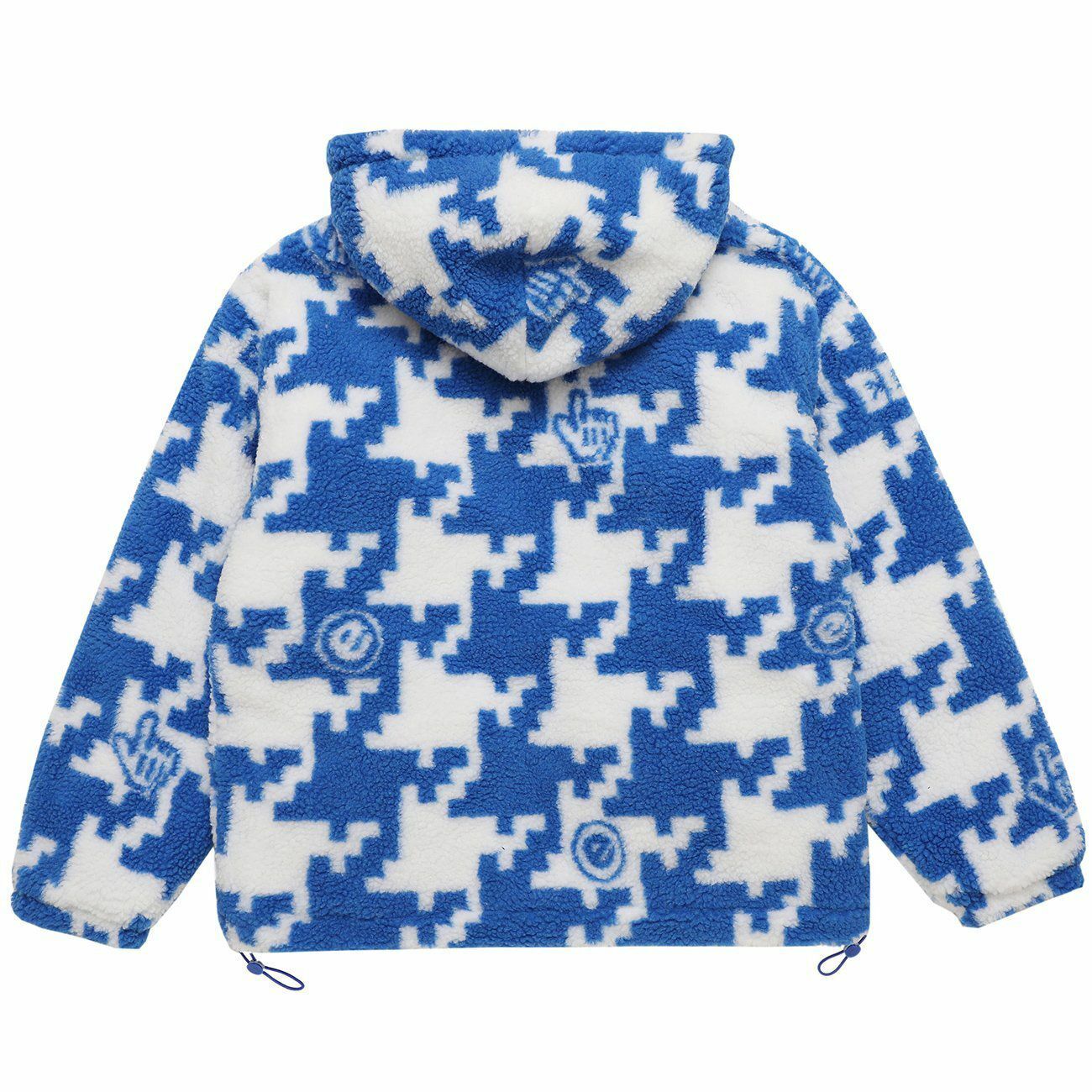 Y2K Puzzle Print Sherpa Coat - Retro 90s Grunge Winter Fashion for Y2K Outfits