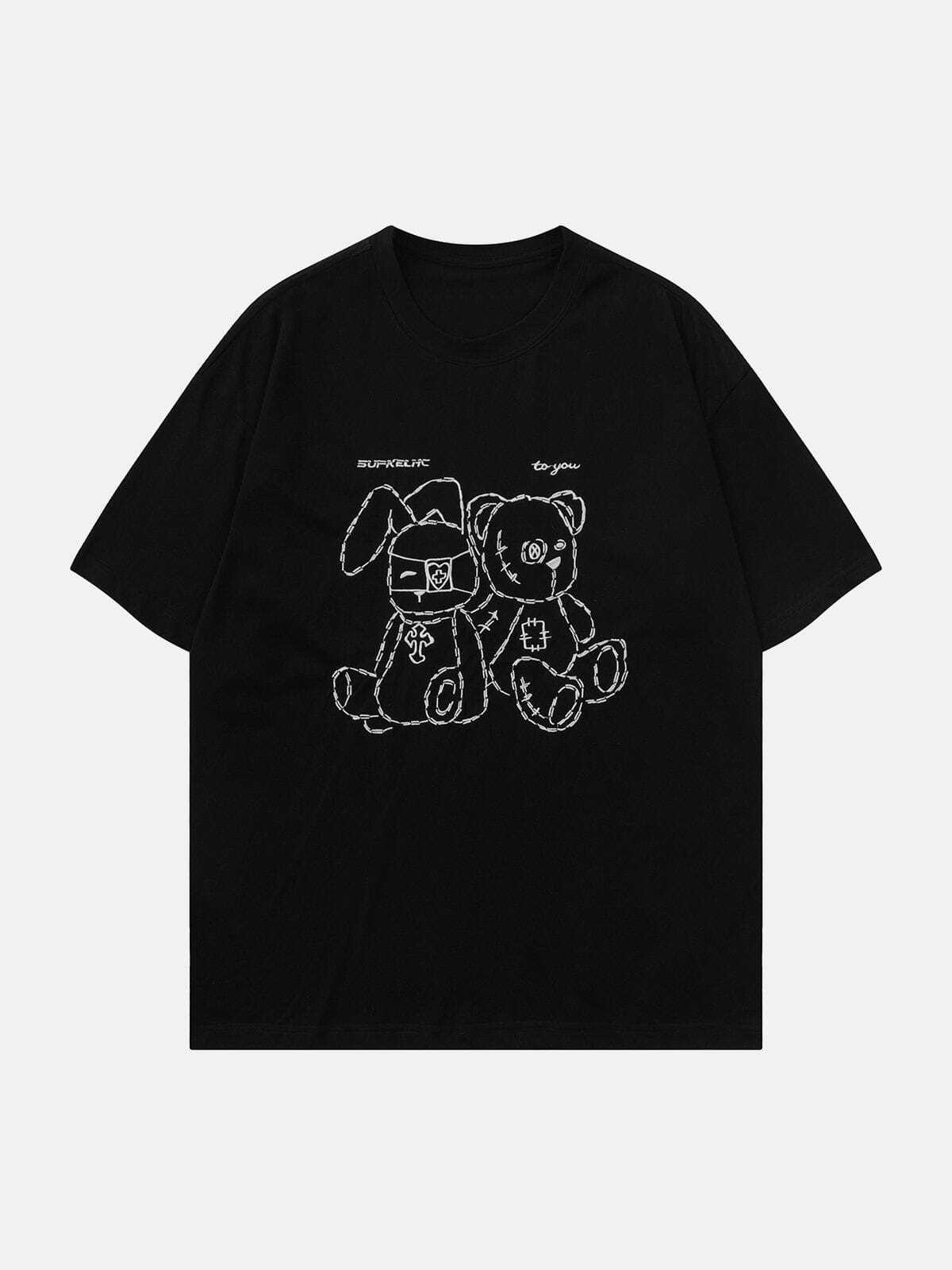 Y2K Rabbit and Bear Print Tee - Retro 90s Grunge Summer Outfit for Y2K Fashion Lovers