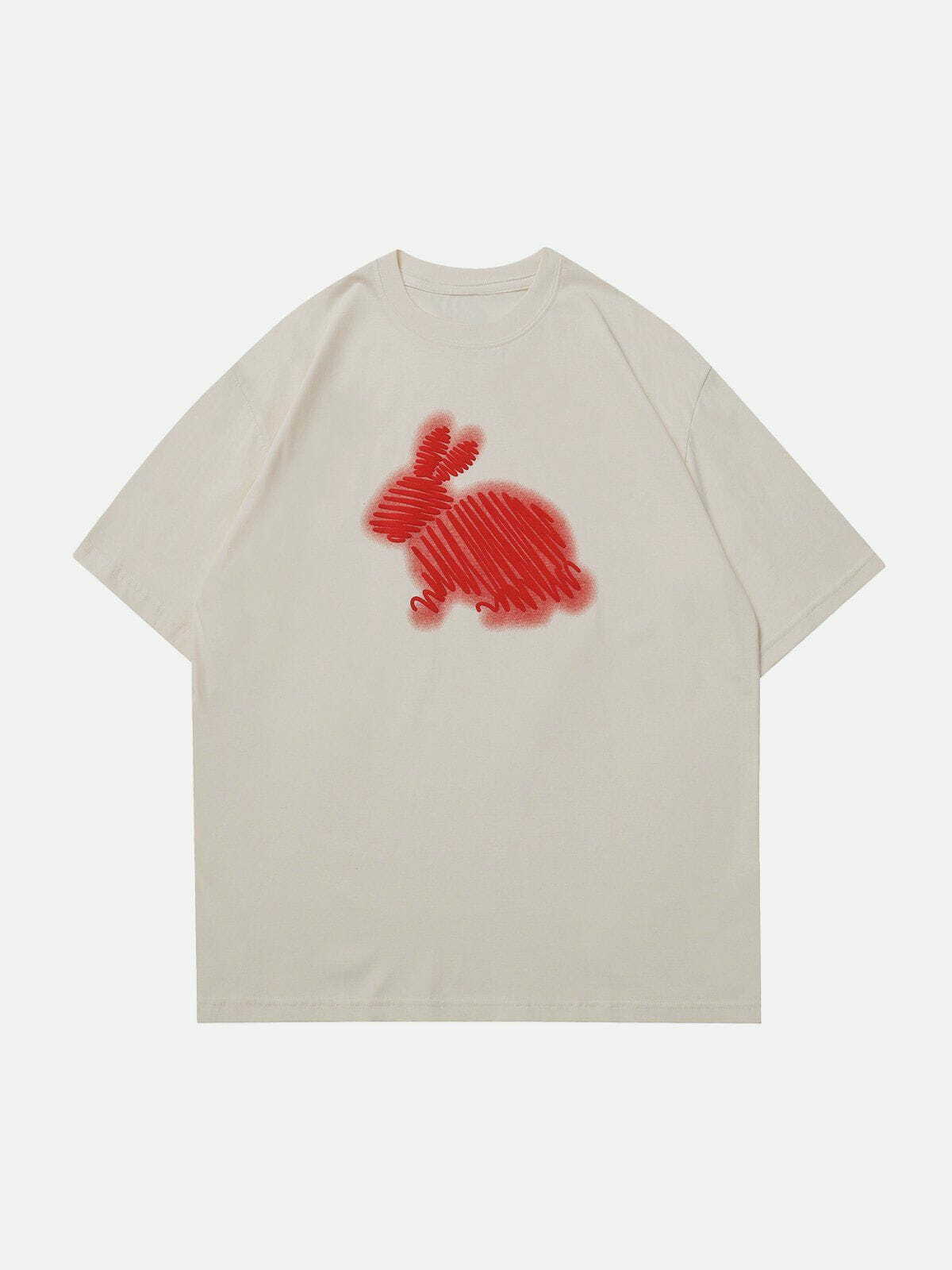 Y2K Rabbit Inkjet Print Tee - Retro 90s Grunge Summer Outfit for Y2K Fashion Lovers