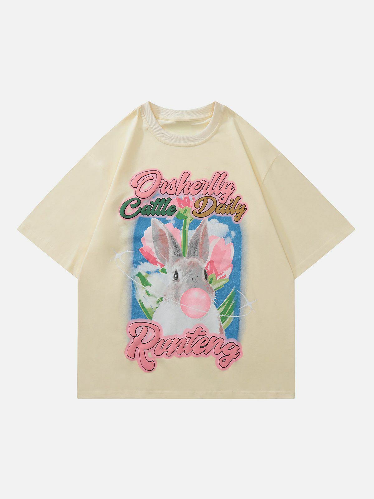 Y2K Rabbit Letter Print Tee - Retro 90s Grunge Top for Summer Party Outfits