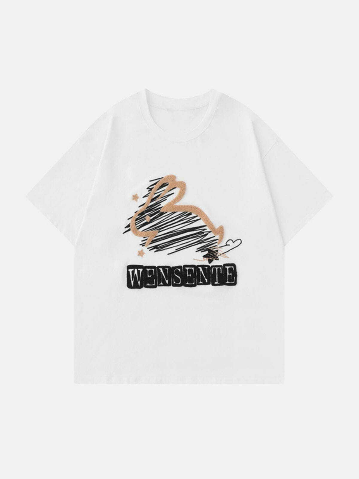 Y2K Rabbit Print Baby Tee - Retro 90s Grunge Summer Outfit for Y2K Fashion Lovers