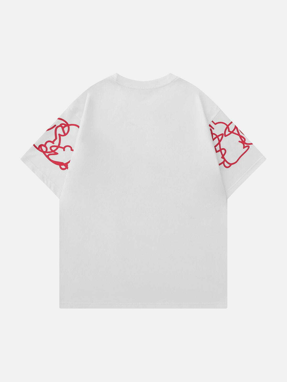 Y2K Rabbit Print Tee - Retro 90s Grunge Top for Summer Outfits & Party Looks