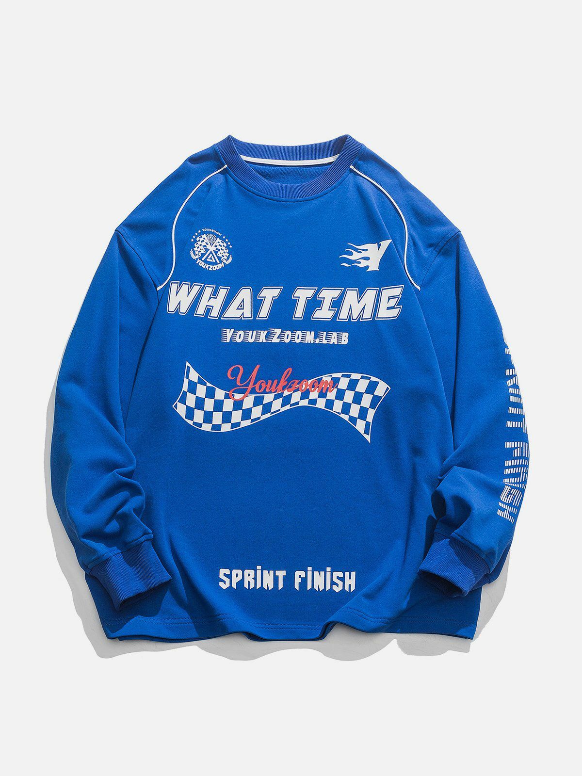 Y2K Racing Elements Print Sweatshirt - Retro 90s Grunge Style for Summer Outfits