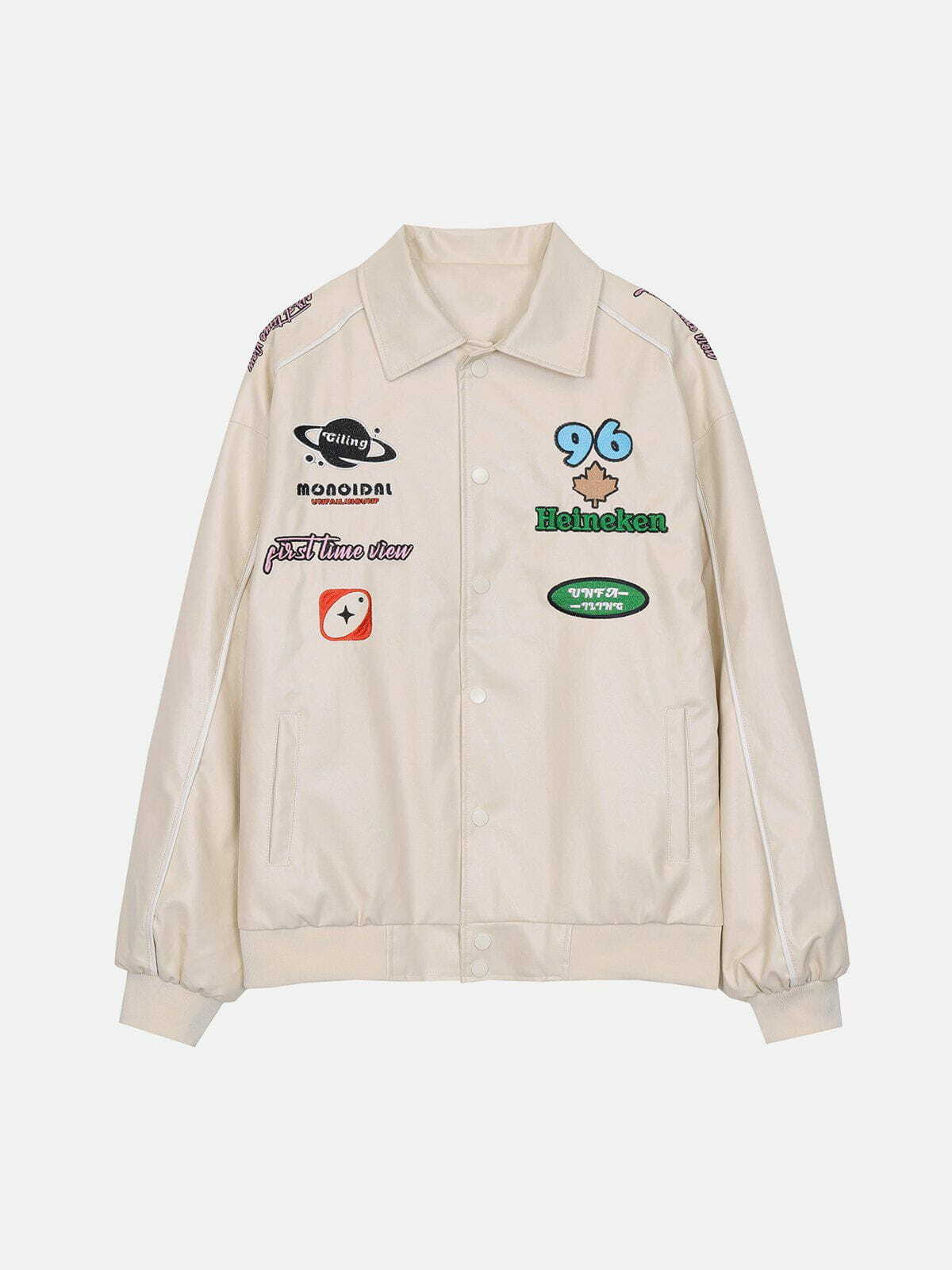 Y2K Racing Embroidery PU Jacket - Retro 90s Grunge Style for Summer Parties & Outfits