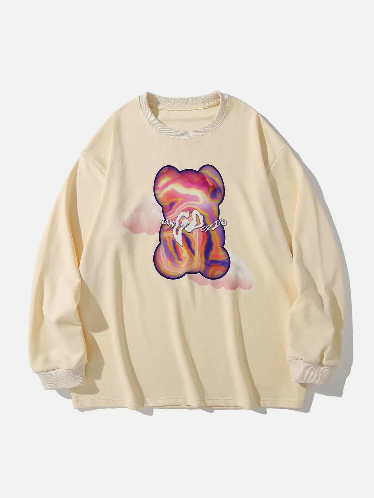 Y2K Rainbow Cartoon Bear Graphic Sweatshirt - Retro 90s Grunge Summer Outfit Essential