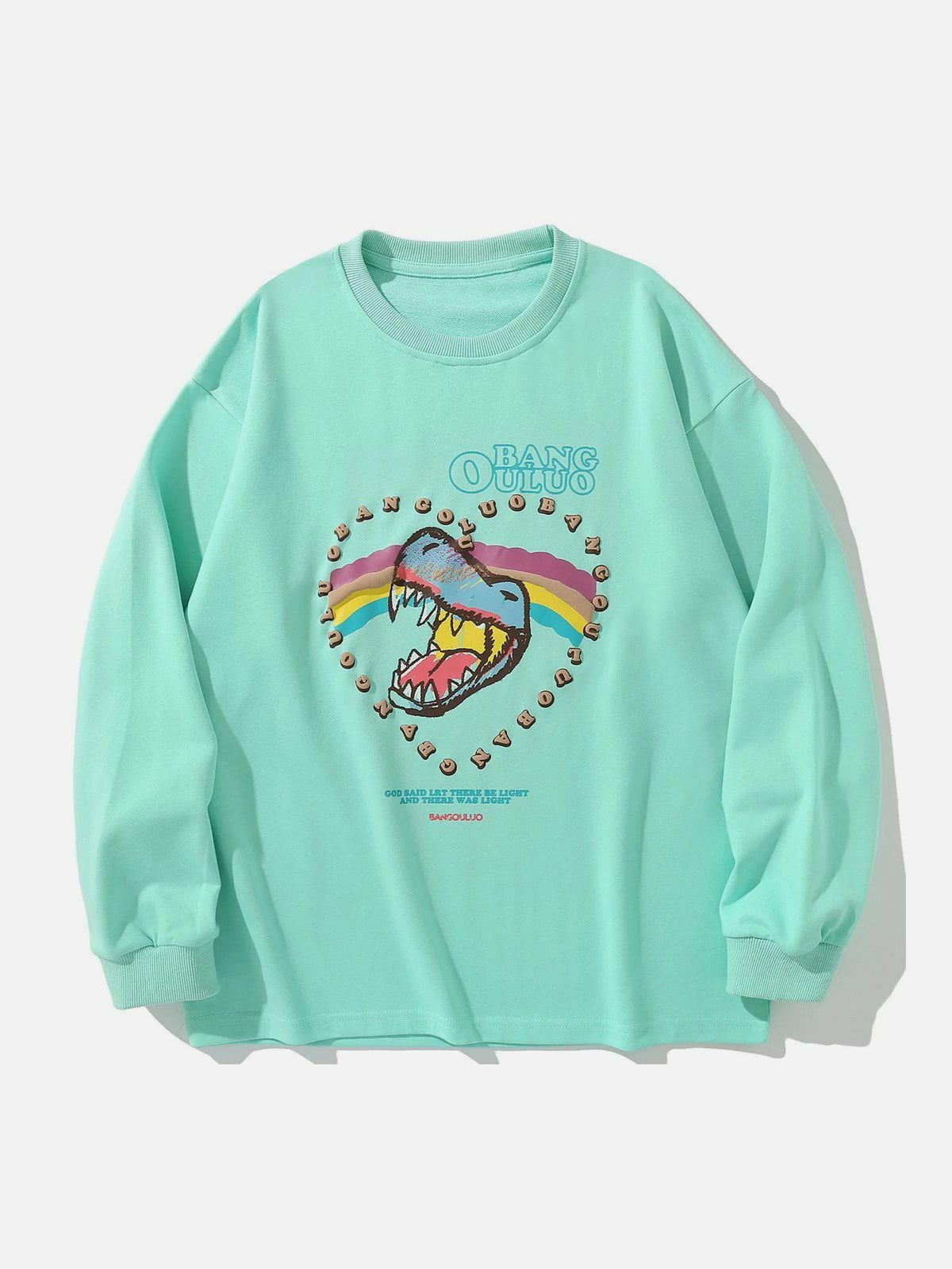 Y2K Rainbow Dinosaur Head Graphic Sweatshirt - Retro 90s Grunge Summer Outfit Top