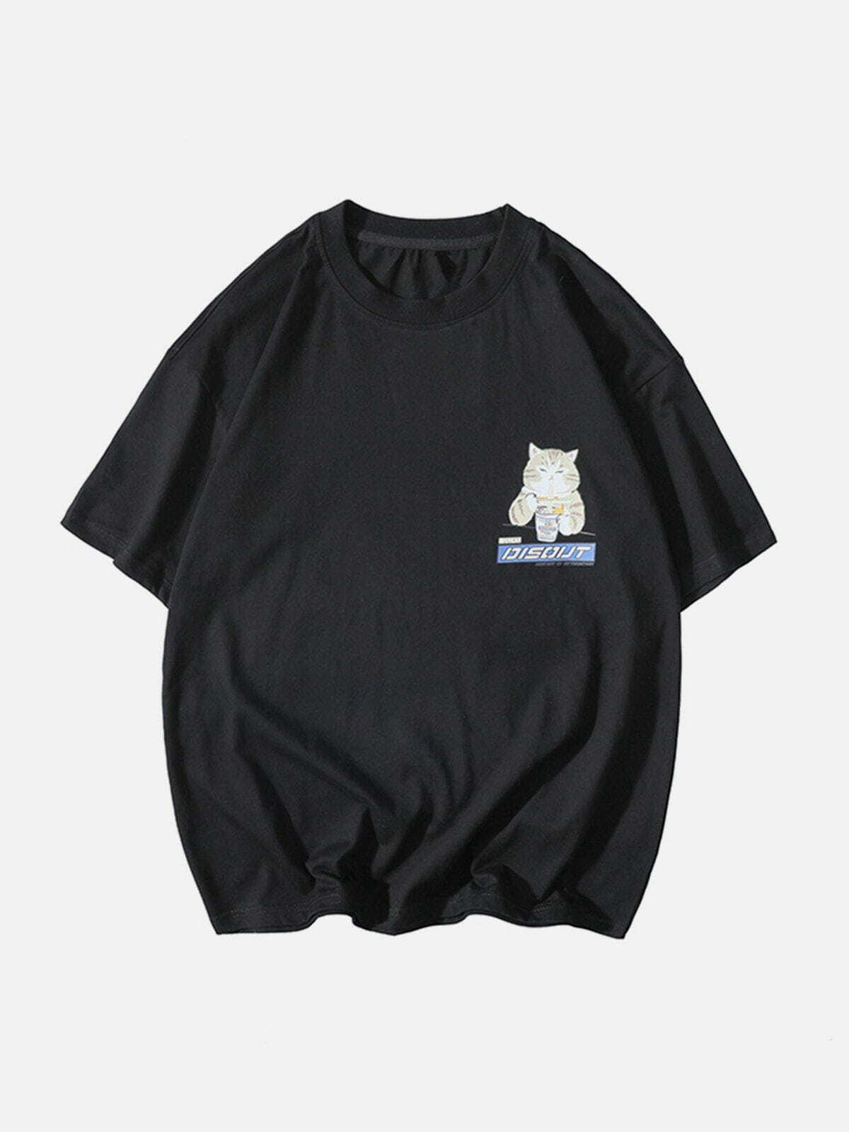 Y2K Ramen Cat Graphic Tee - Retro 90s Grunge Summer Outfit for Y2K Party Vibes