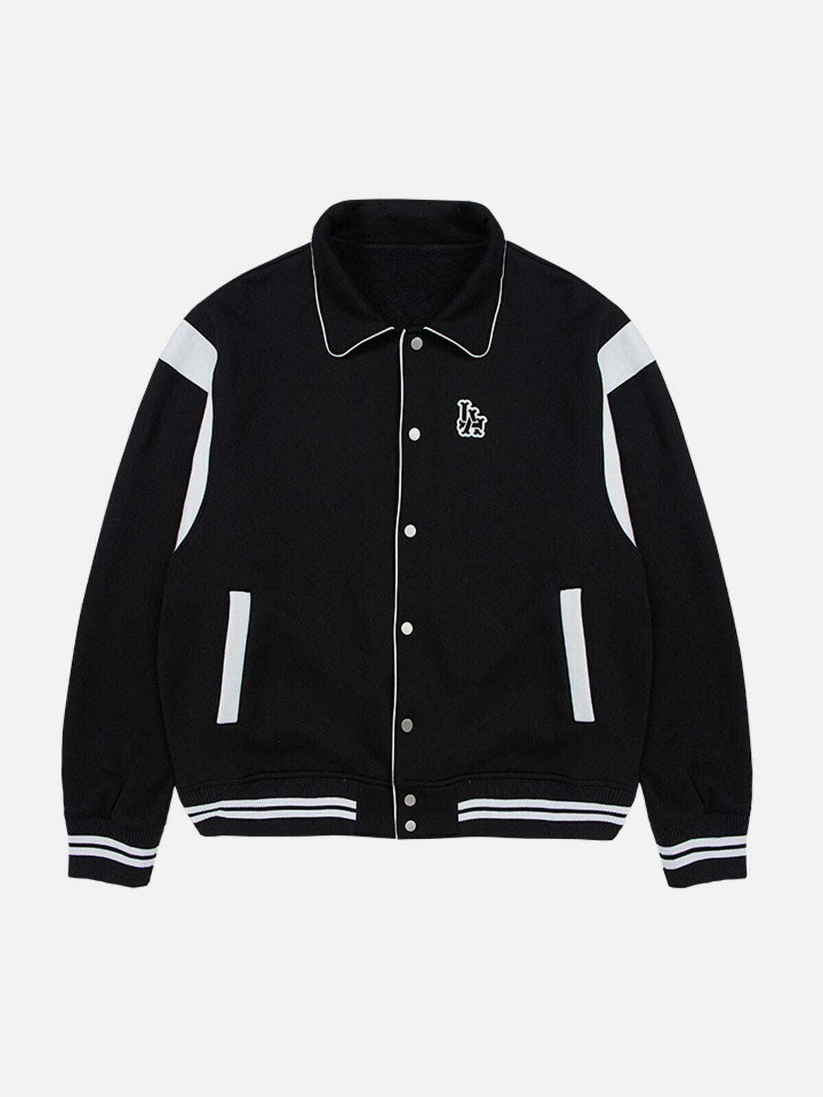 Y2K Reflective Strip Polo Collar Jacket - Retro 90s Grunge Summer Outfit for Women