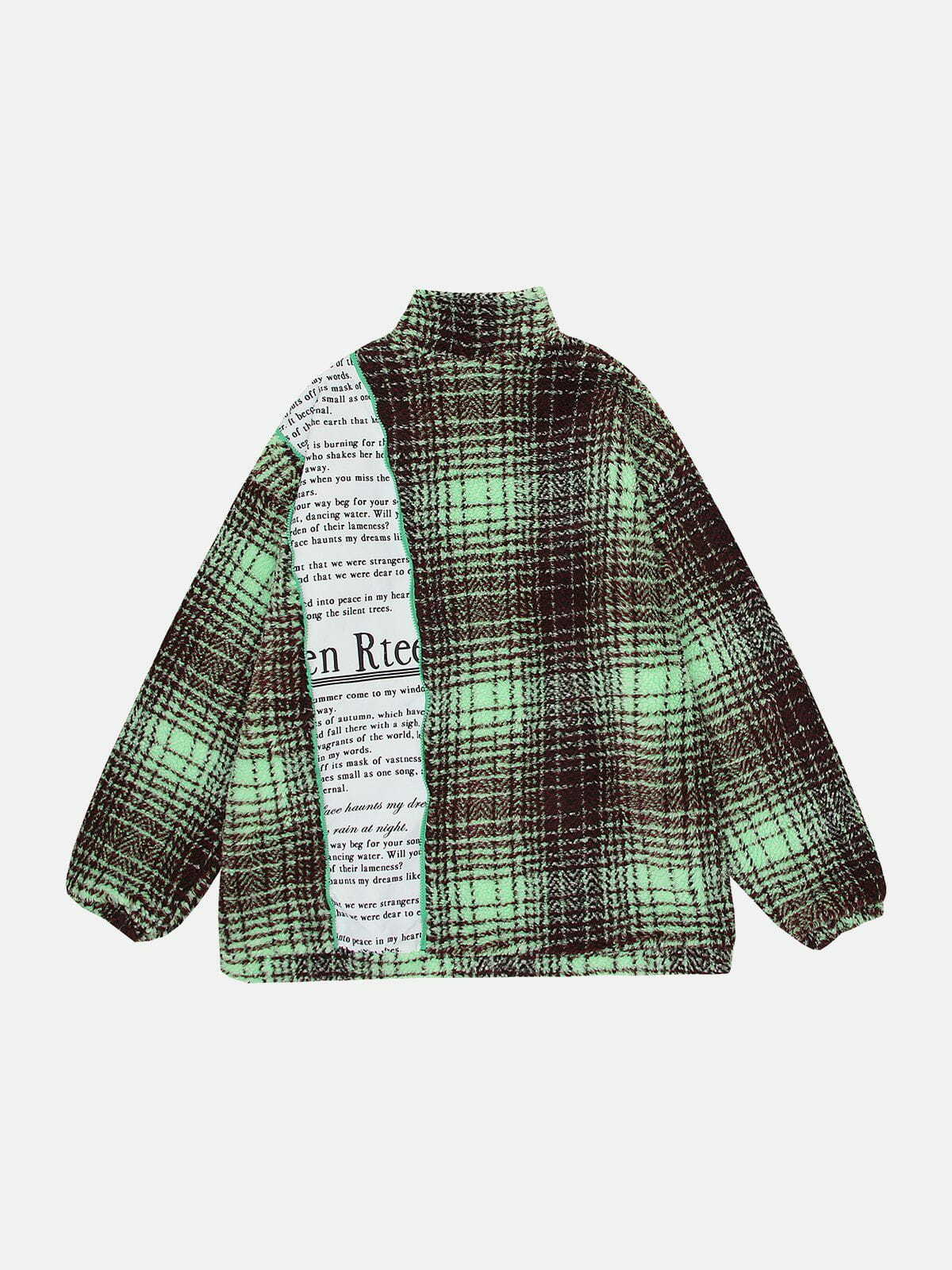 Y2K Retro Patchwork Plaid Sherpa Coat for Grunge & 90s Summer Outfits, Y2K Style