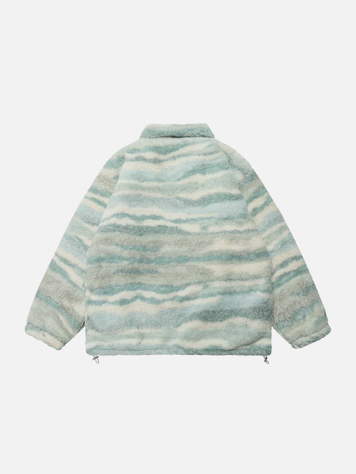 Y2K Retro West Coast Stripe Contrast Sherpa Coat - Grunge & 90s Summer Fashion Essential