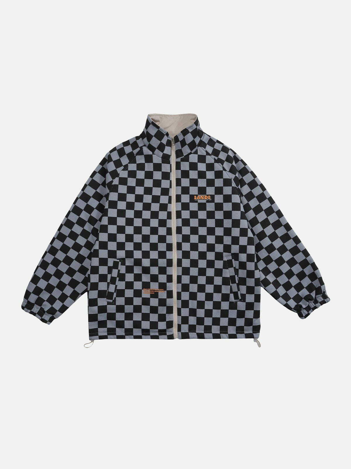 Y2K Reversible Checkerboard Jacket - Retro Grunge Style for Summer Parties & Outfits