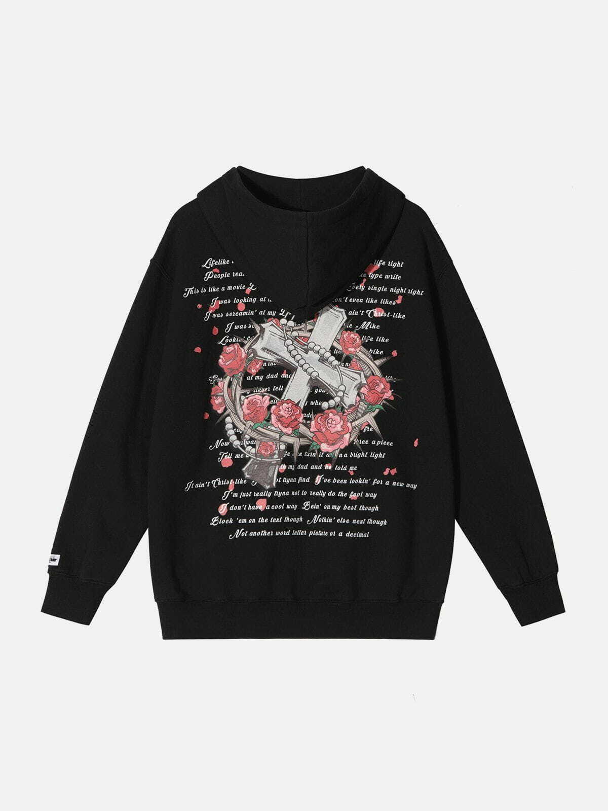 Y2K Rose Cross Print Hoodie - Grunge & Retro 90s Fashion for Summer Outfits & Parties