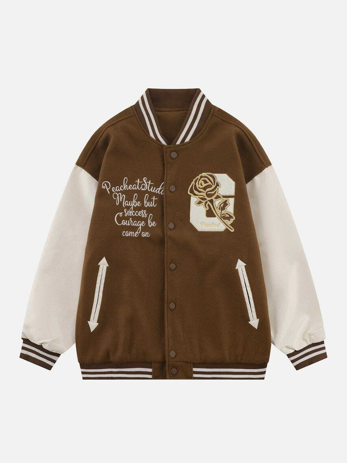 Y2K Rose Embroidery Varsity Jacket - Retro 90s Grunge Outfit for Summer Parties & Clubbing