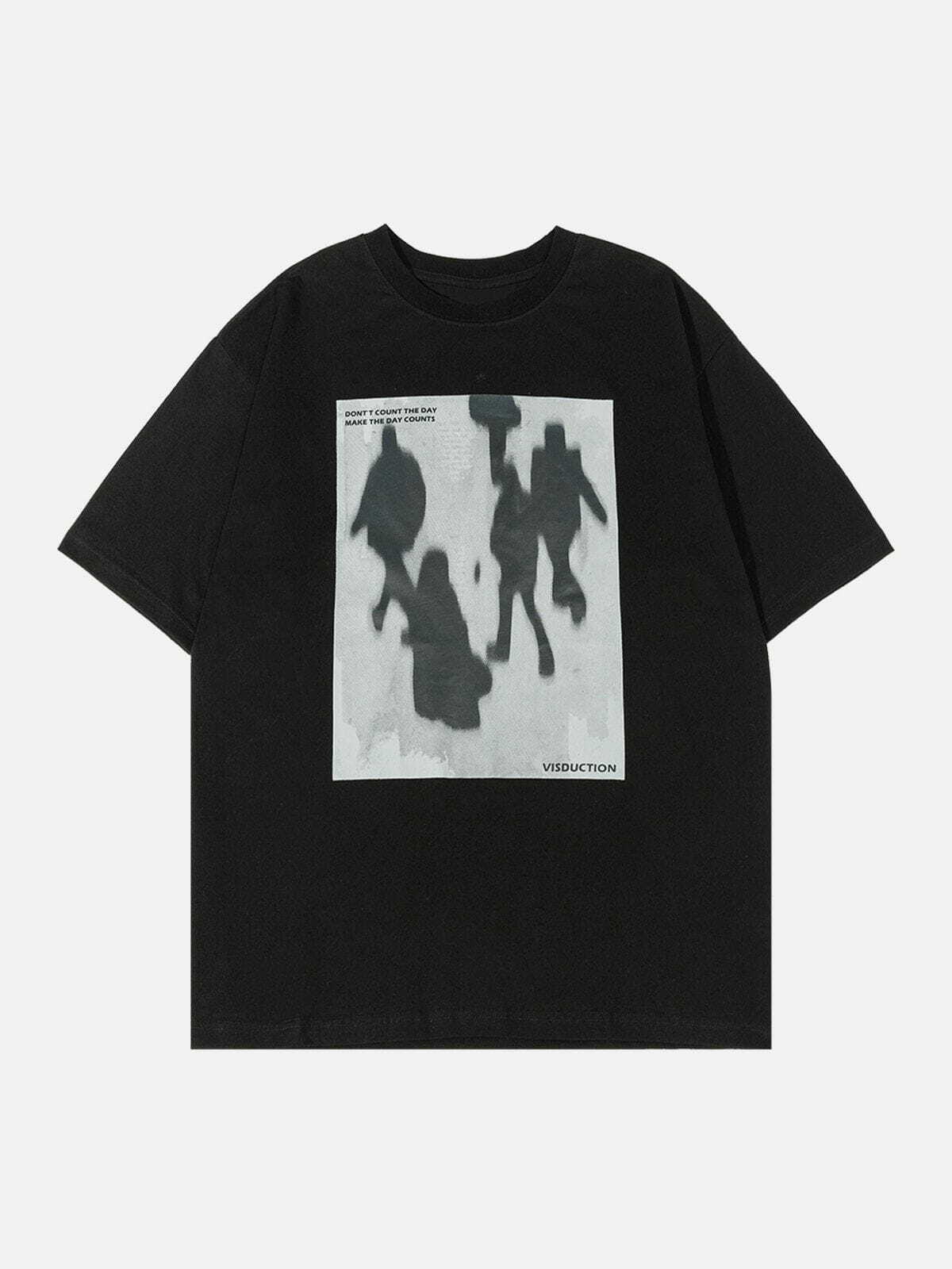 Y2K Shadow Print Tee - Retro 90s Grunge Top for Summer Parties & Club Outfits