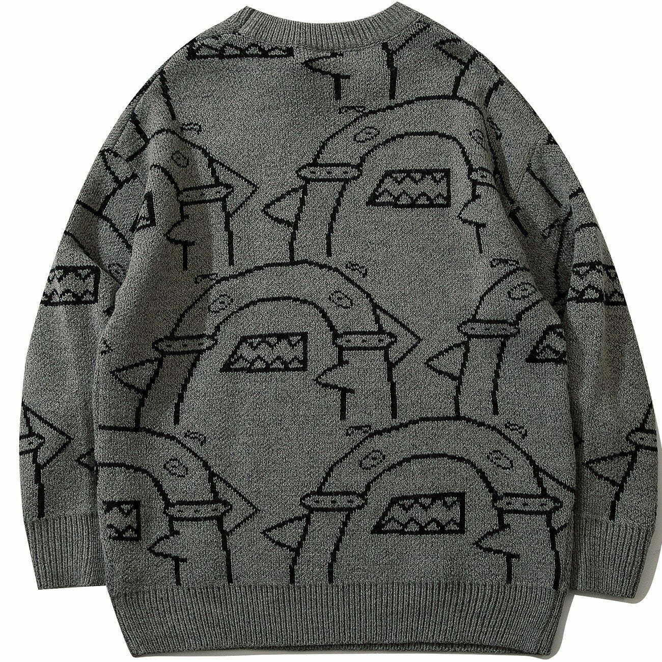 Y2K Shark Print Knit Sweater - Retro 90s Grunge Style for Summer Parties & Outfits