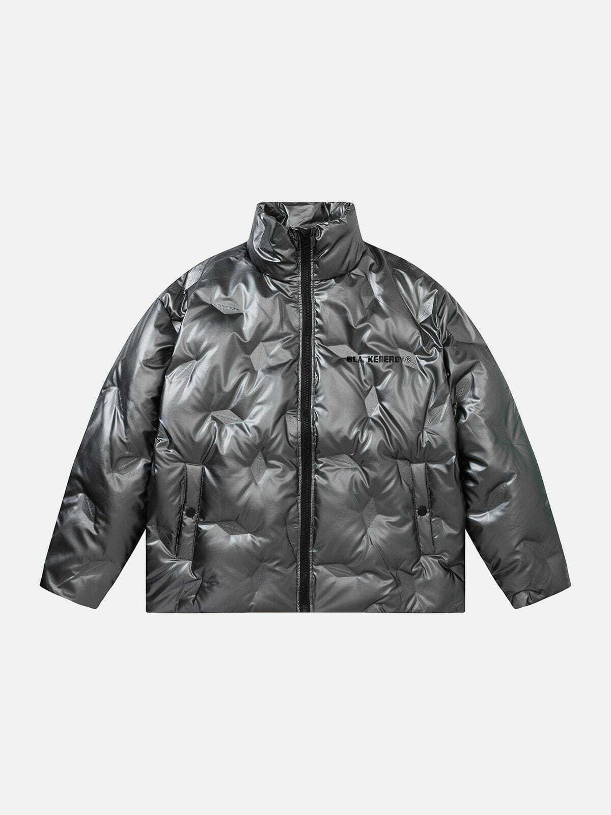 Y2K Shiny Pleated Down Coat - Retro 90s Grunge Style for Summer Parties & Outfits