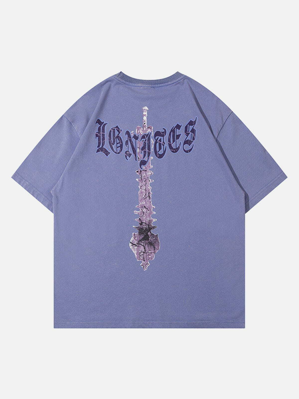 Y2K Skeleton Elements Print Washed Tee - Retro Grunge Summer Outfit for 90s Vibes