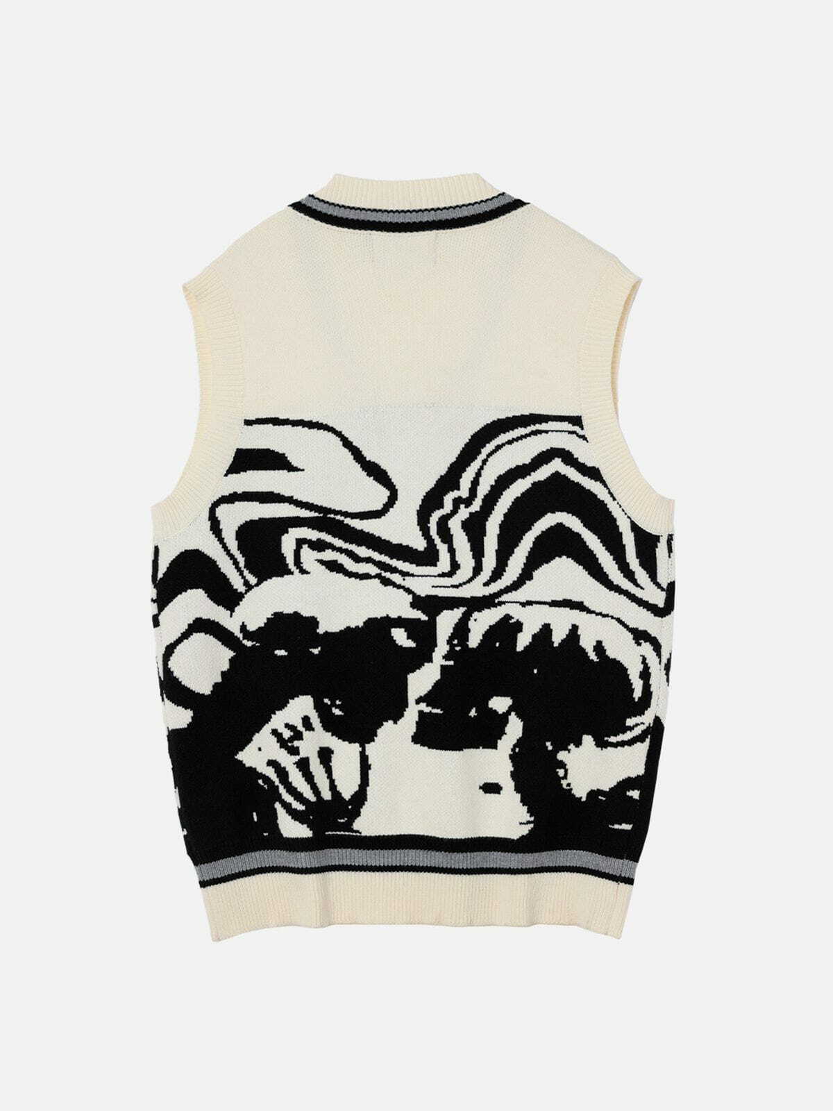 Y2K Skeleton Portrait Graphic Sweater Vest - Retro 90s Grunge Outfit for Summer Parties