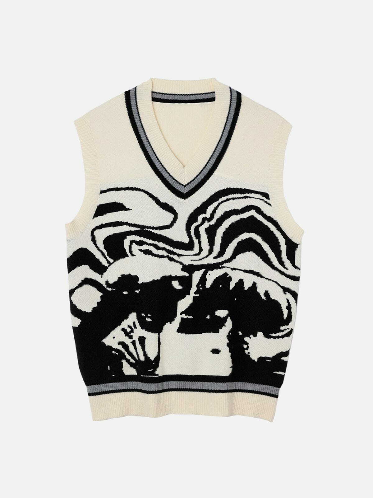 Y2K Skeleton Portrait Graphic Sweater Vest - Retro 90s Grunge Outfit for Summer Parties