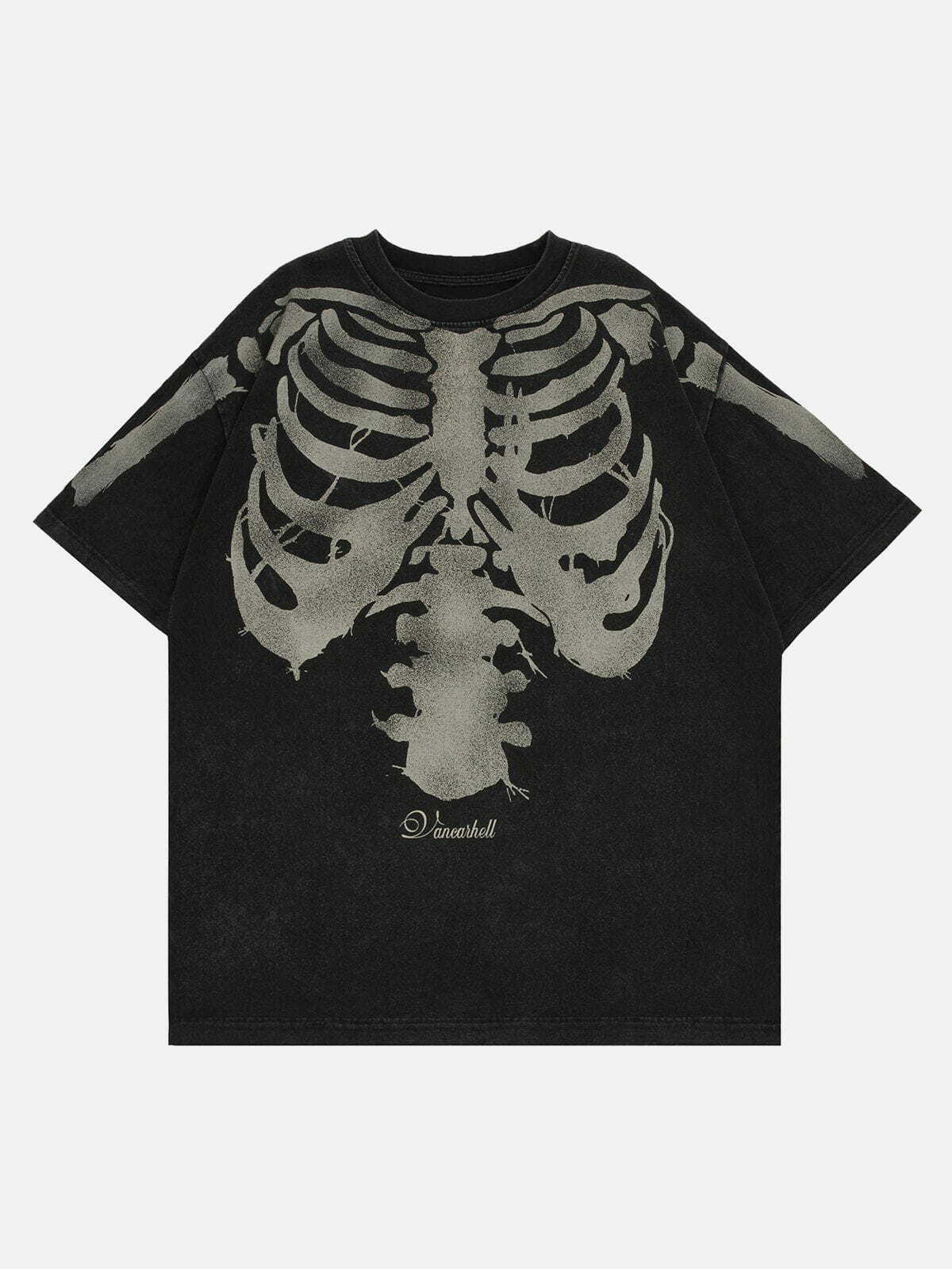 Y2K Skeleton Print Tee - Grunge Summer Outfit, 90s Fashion Top for Y2K Vibes