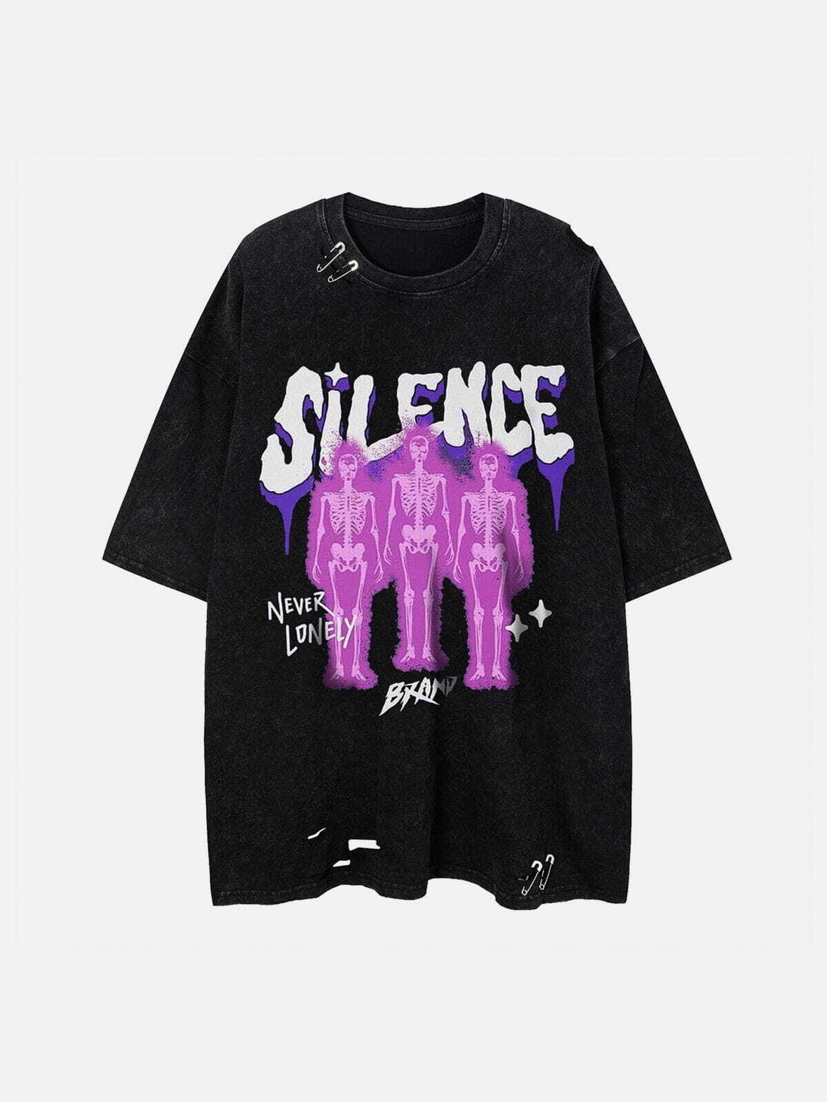 Y2K Skeleton Print Tee - Grunge Summer Outfit, 90s Fashion Top for Y2K Vibes