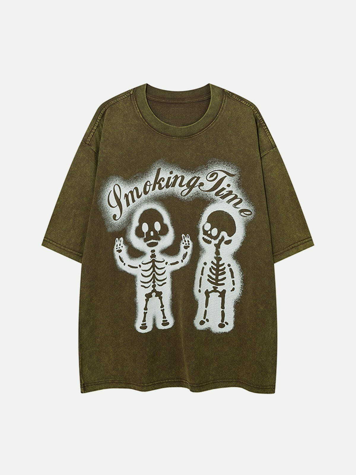 Y2K Skeleton Print Tee - Grunge Summer Outfit, 90s Fashion Top for Y2K Vibes