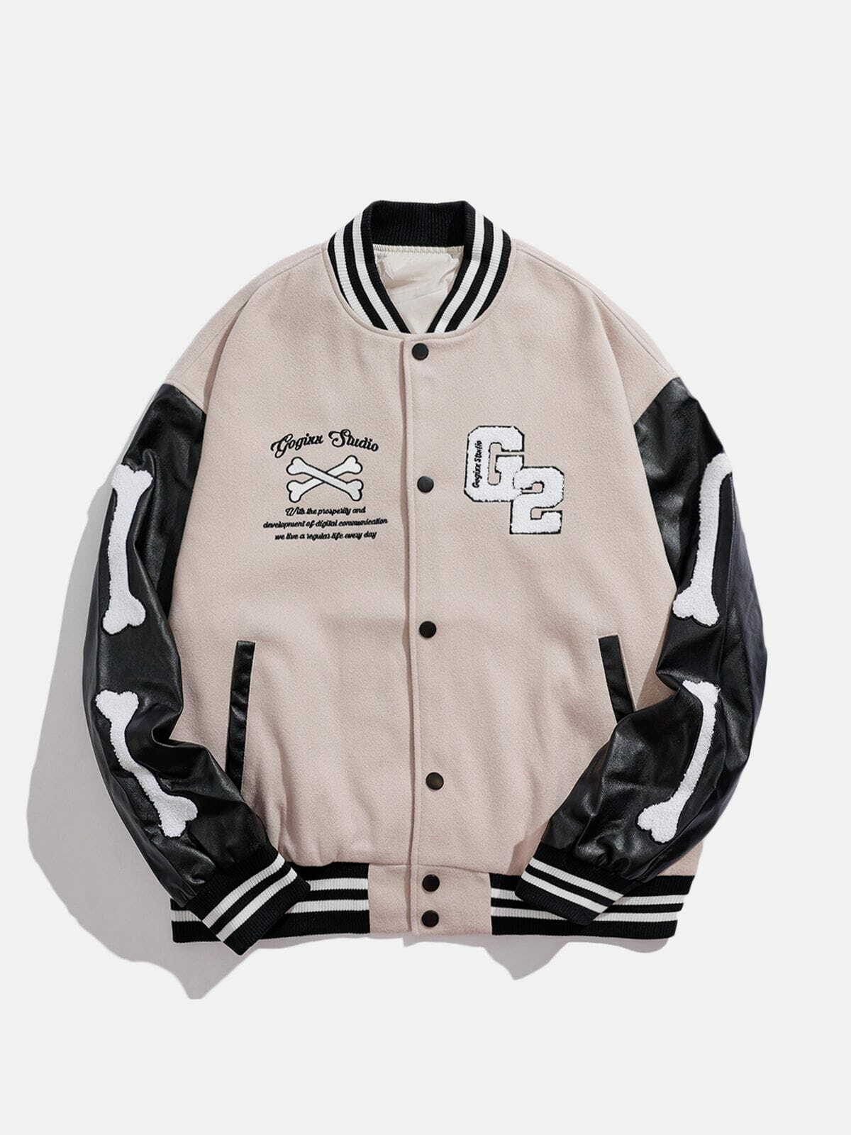 Y2K Skeleton Print Varsity Jacket - Retro Grunge Style for Summer Parties & Outfits