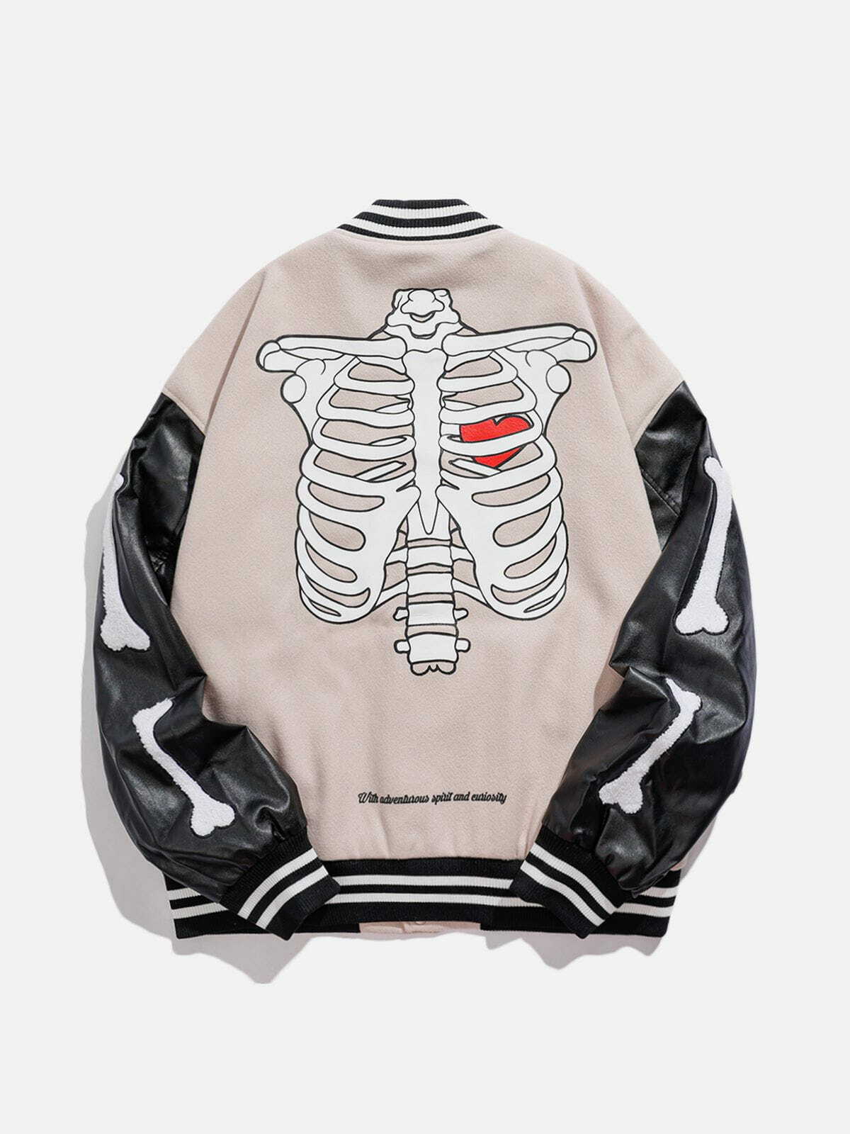 Y2K Skeleton Print Varsity Jacket - Retro Grunge Style for Summer Parties & Outfits