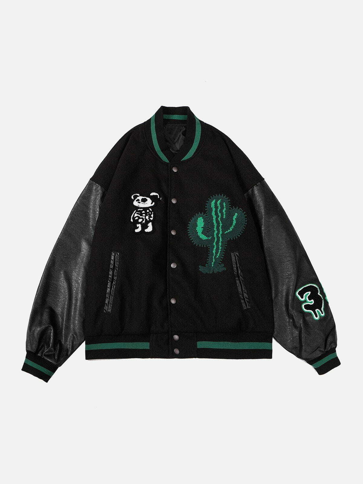 Y2K Skull Embroidery Varsity Jacket - Retro Grunge 90s Fashion for Summer Outfits