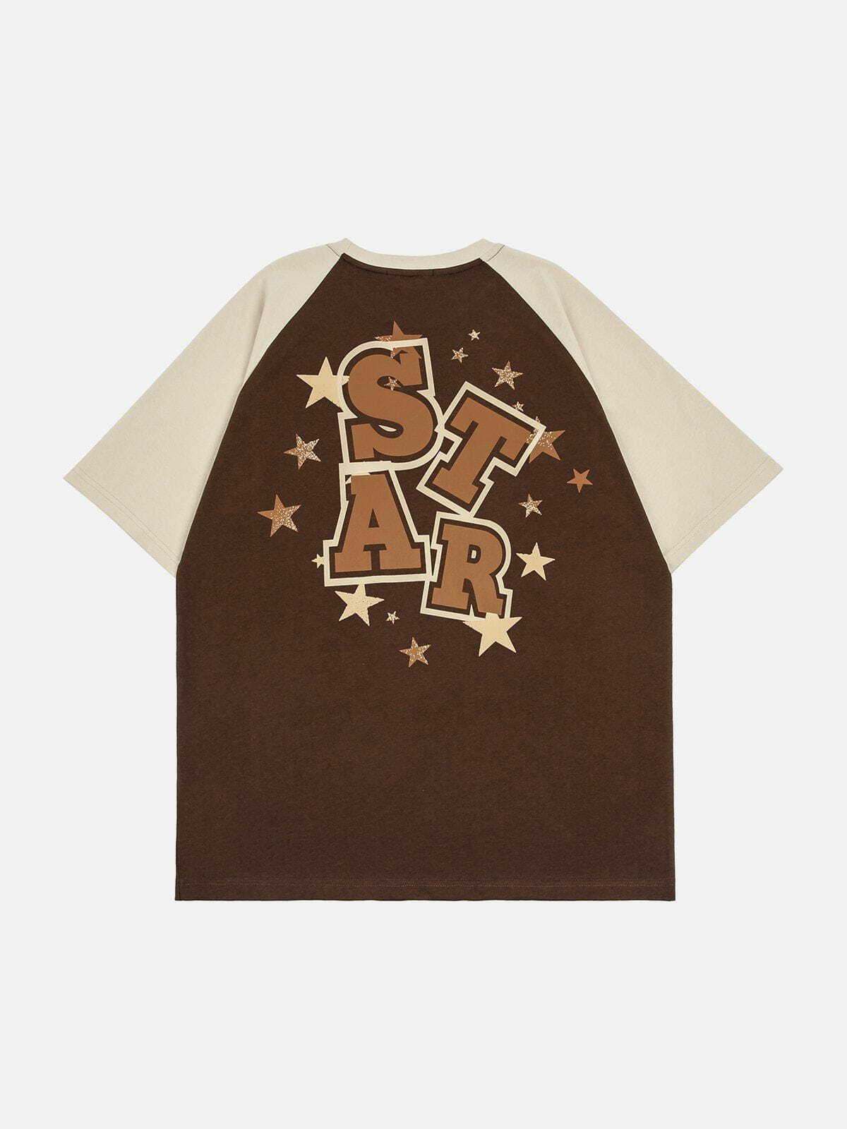 Y2K Star Alphabet Pattern Tee - Retro 90s Grunge Top for Summer Party Outfits