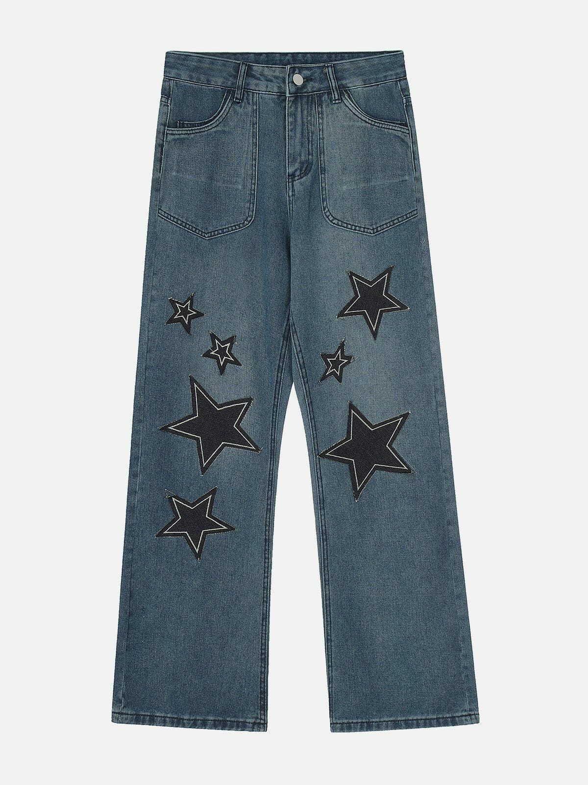 Y2K Star Collage Jeans - Retro 90s Grunge Outfit for Summer Parties & Clubbing