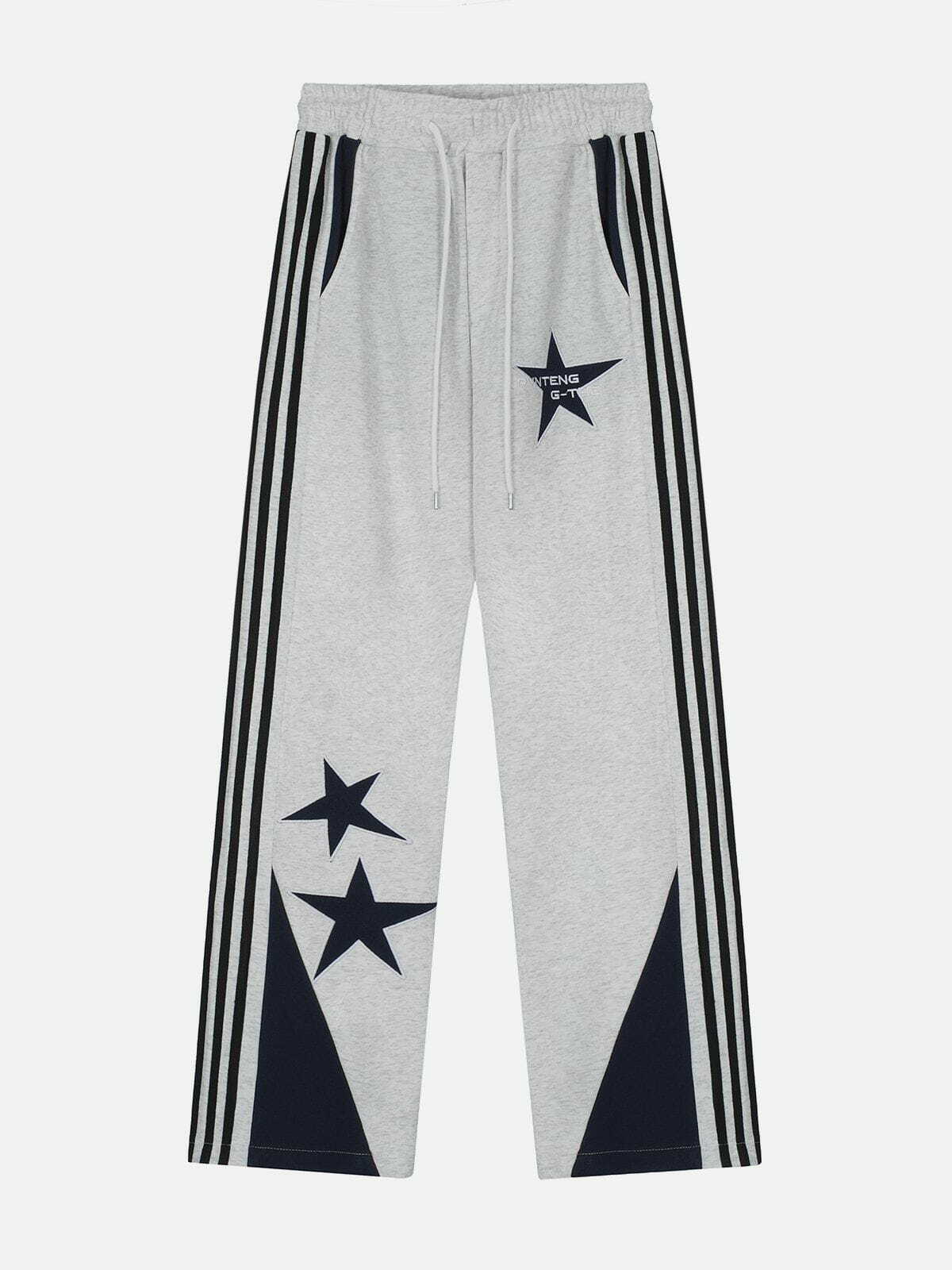 Y2K Star Embroidered Side Stripe Sweatpants - Retro 90s Grunge Summer Outfit Essential