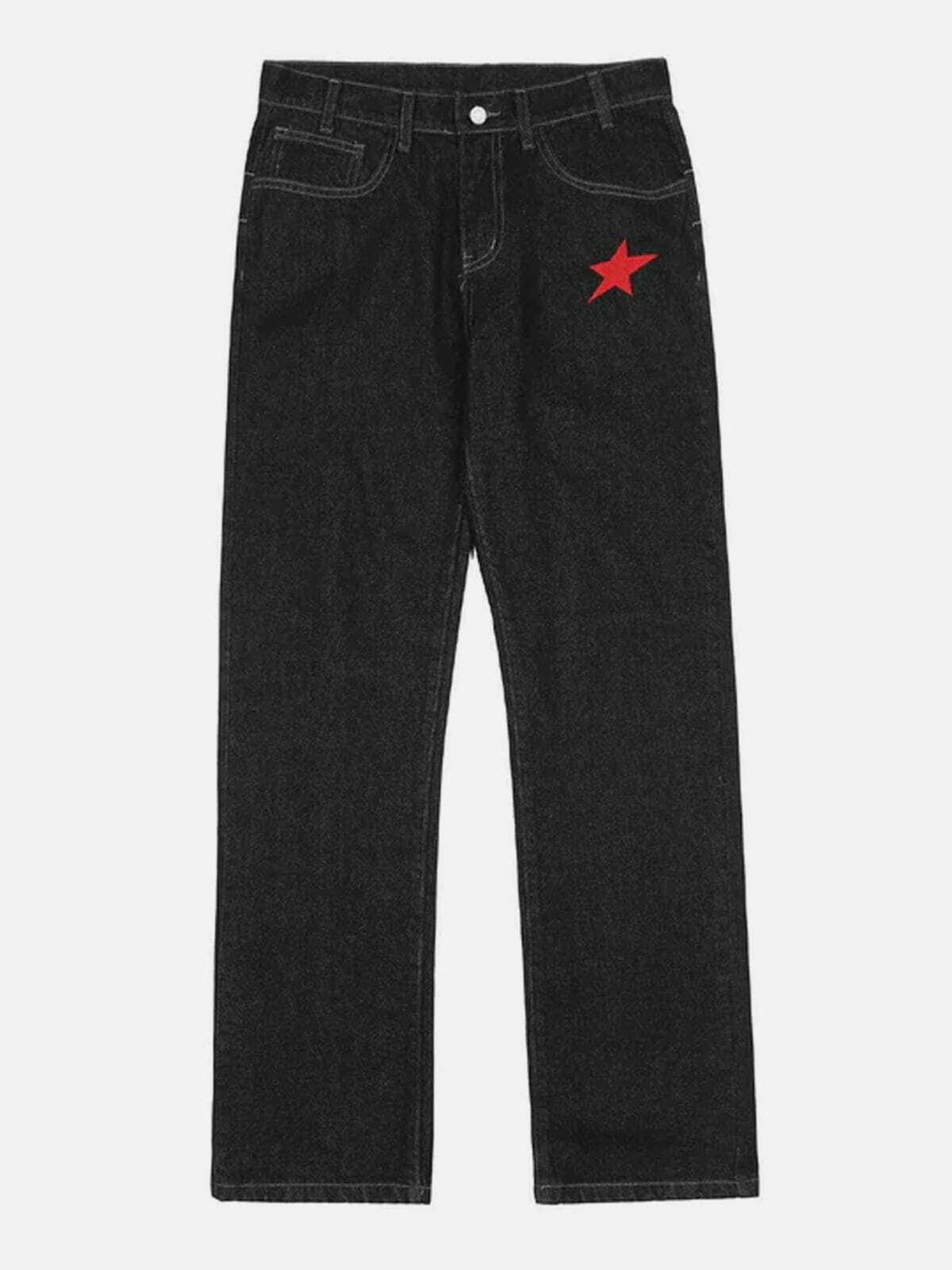 Y2K Star Embroidery Jeans - Retro 90s Grunge Outfit for Summer Parties & Clubbing