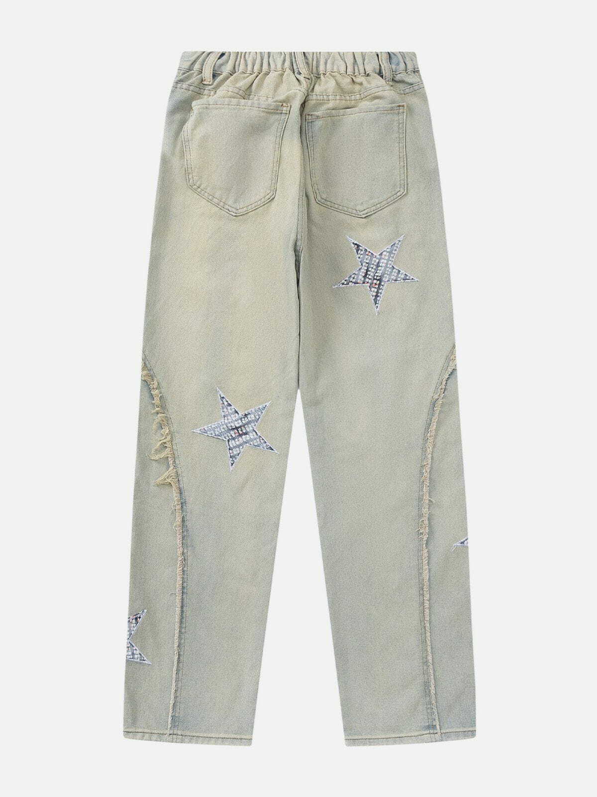 Y2K Star Embroidery Jeans: Retro 90s Grunge Outfit for Summer Parties & Club Nights