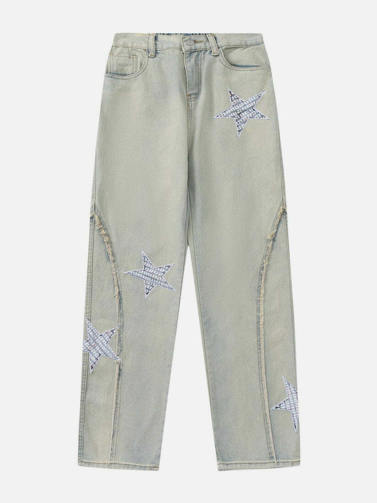 Y2K Star Embroidery Jeans: Retro 90s Grunge Outfit for Summer Parties & Club Nights