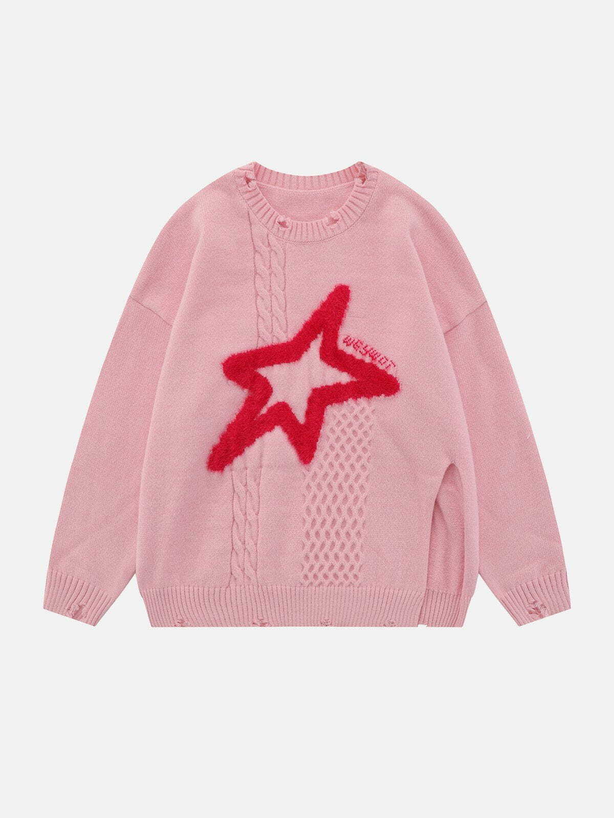 Y2K Star Embroidery Sweater - Retro 90s Grunge Outfit for Summer Parties & Clubbing