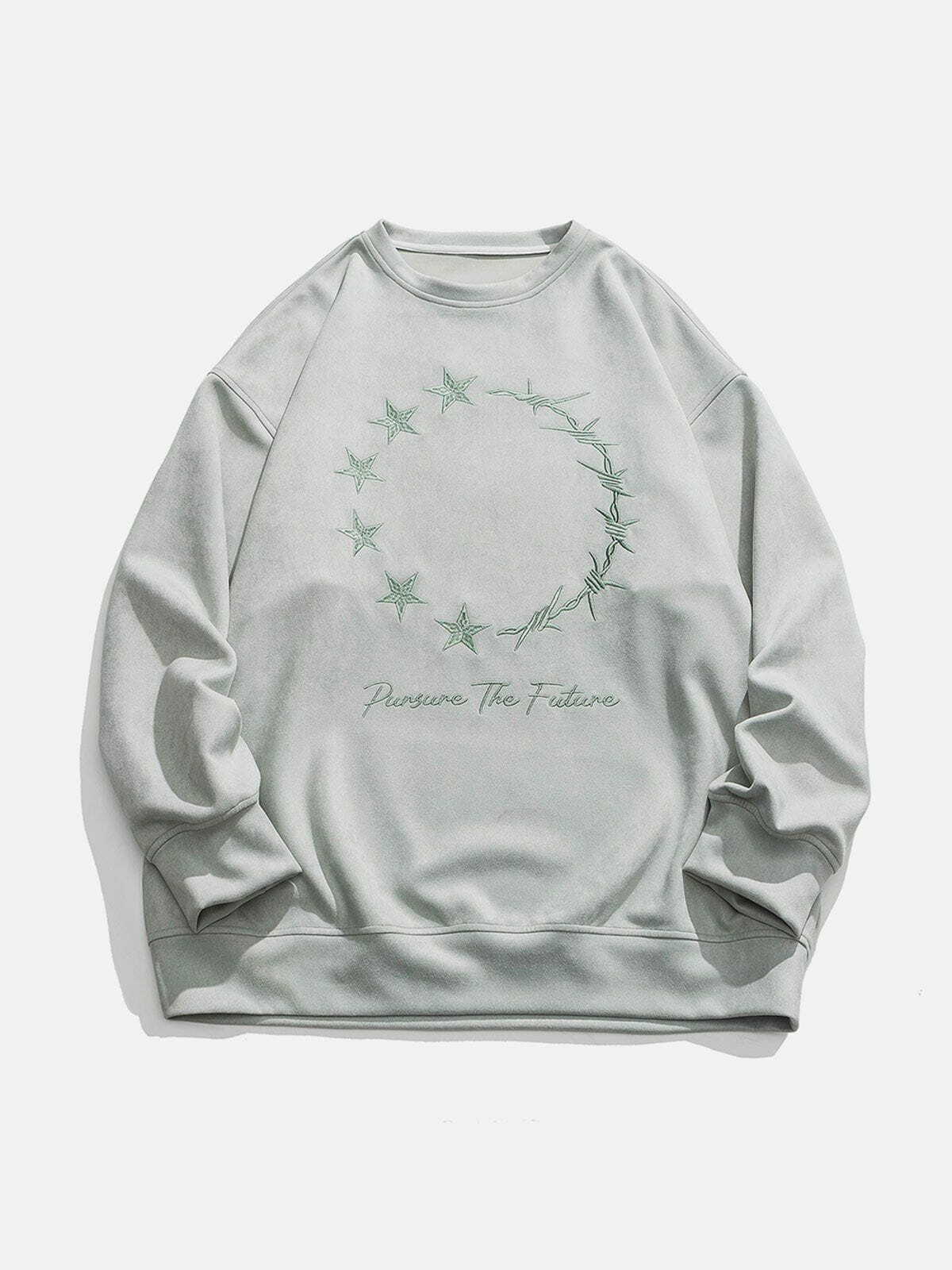 Y2K Star Embroidery Sweatshirt - Retro 90s Grunge Top for Summer Party Outfits