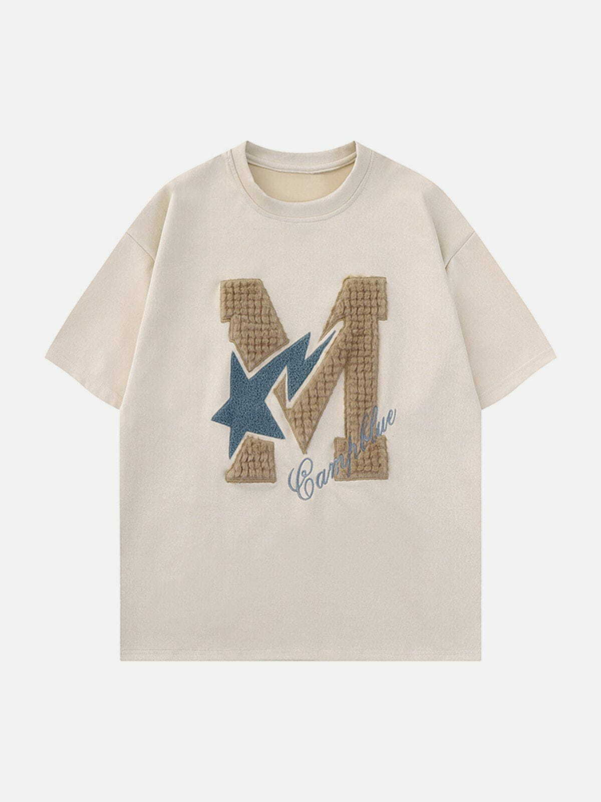 Y2K Star Embroidery Tee - Retro 90s Grunge Top for Summer Outfits & Party Looks