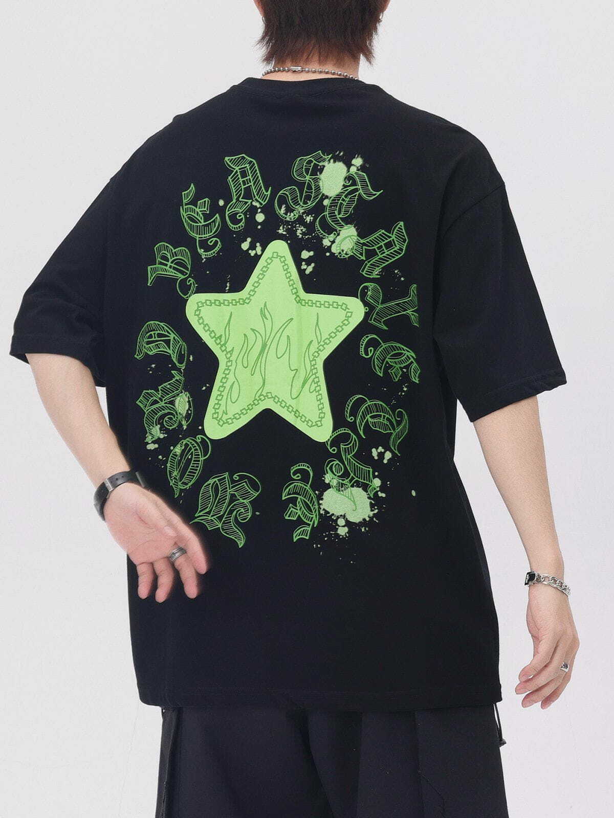 Y2K Star Flame Print Tee - Retro 90s Grunge Top for Summer Parties & Club Outfits