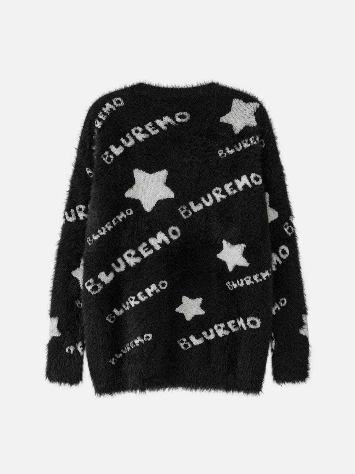 Y2K Star Letter Embroidery Sweater - Retro 90s Grunge Top for Summer Party Outfits