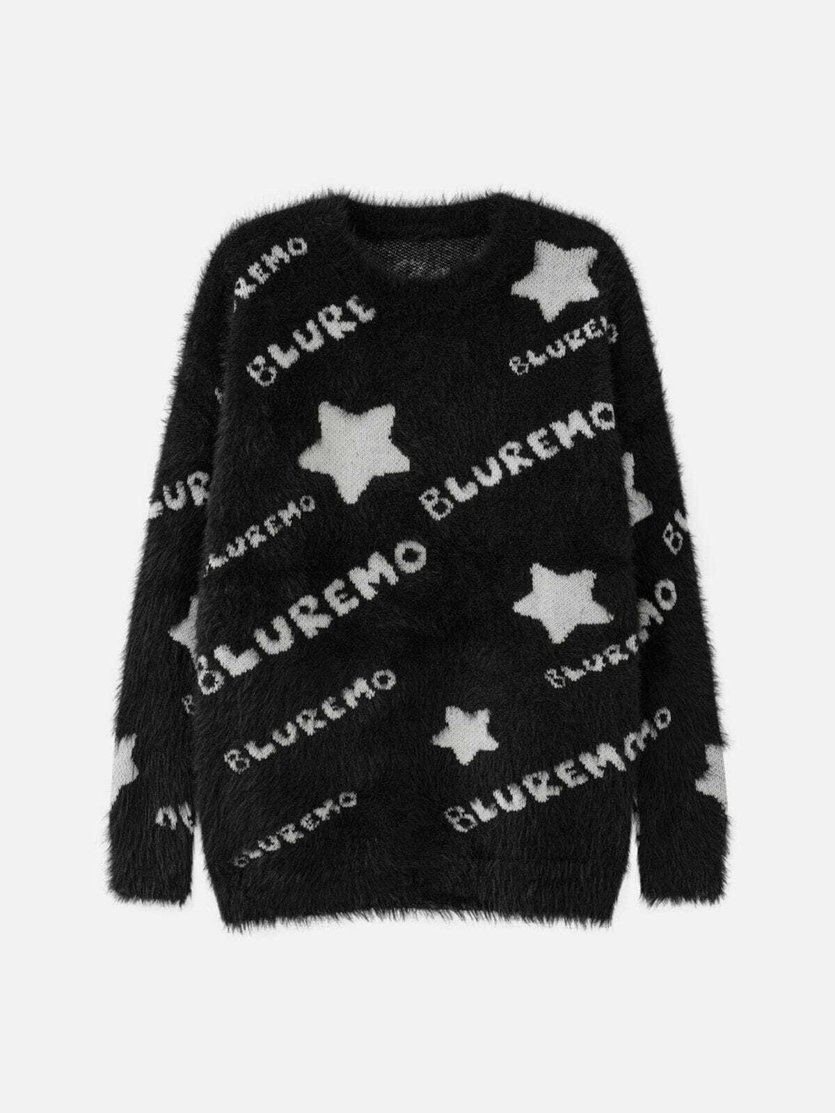 Y2K Star Letter Embroidery Sweater - Retro 90s Grunge Top for Summer Party Outfits