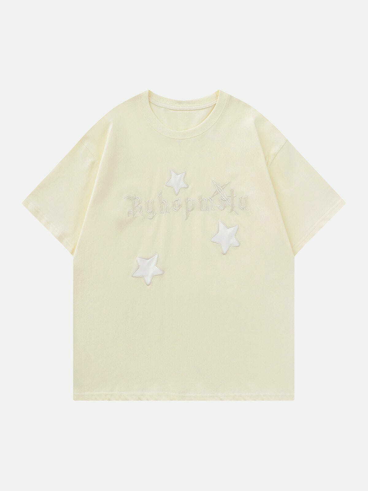 Y2K Star Letter Embroidery Tee - Retro 90s Grunge Top for Summer Party Outfits