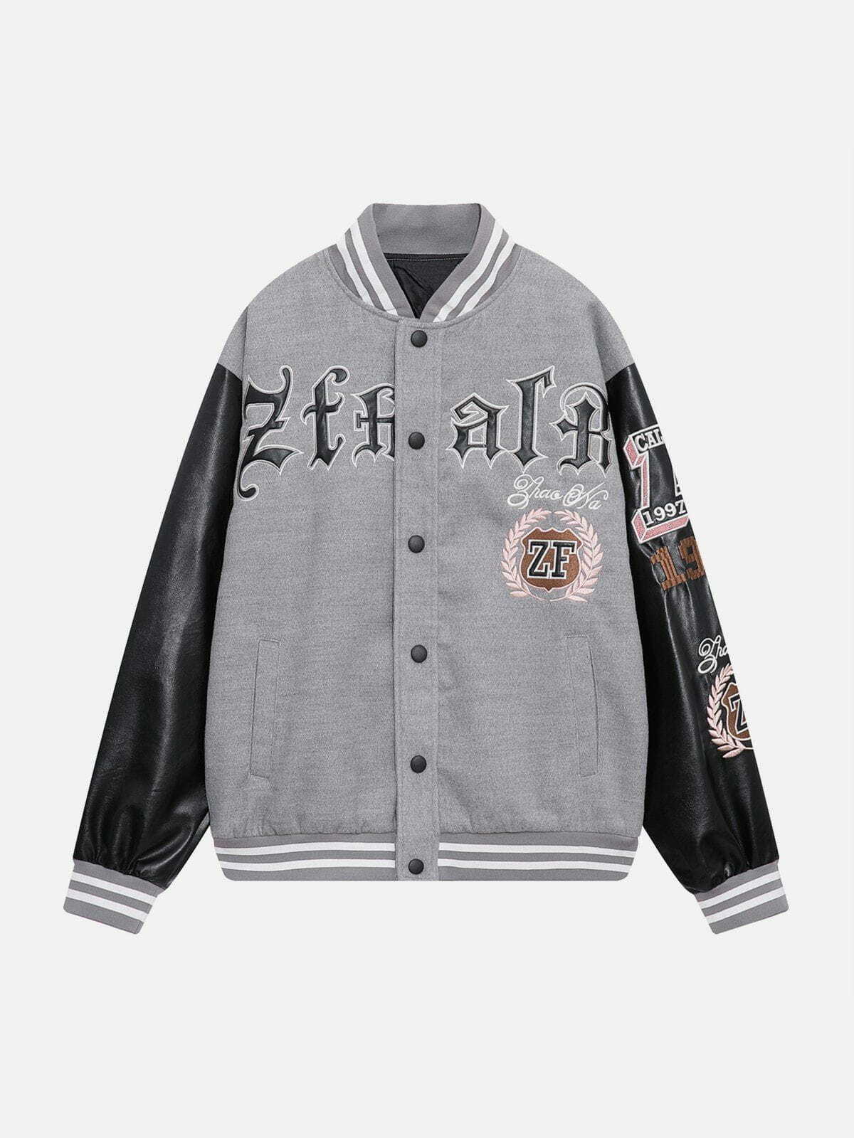 Y2K Star Letter Patch Varsity Jacket - Retro 90s Grunge Outfit for Summer Parties