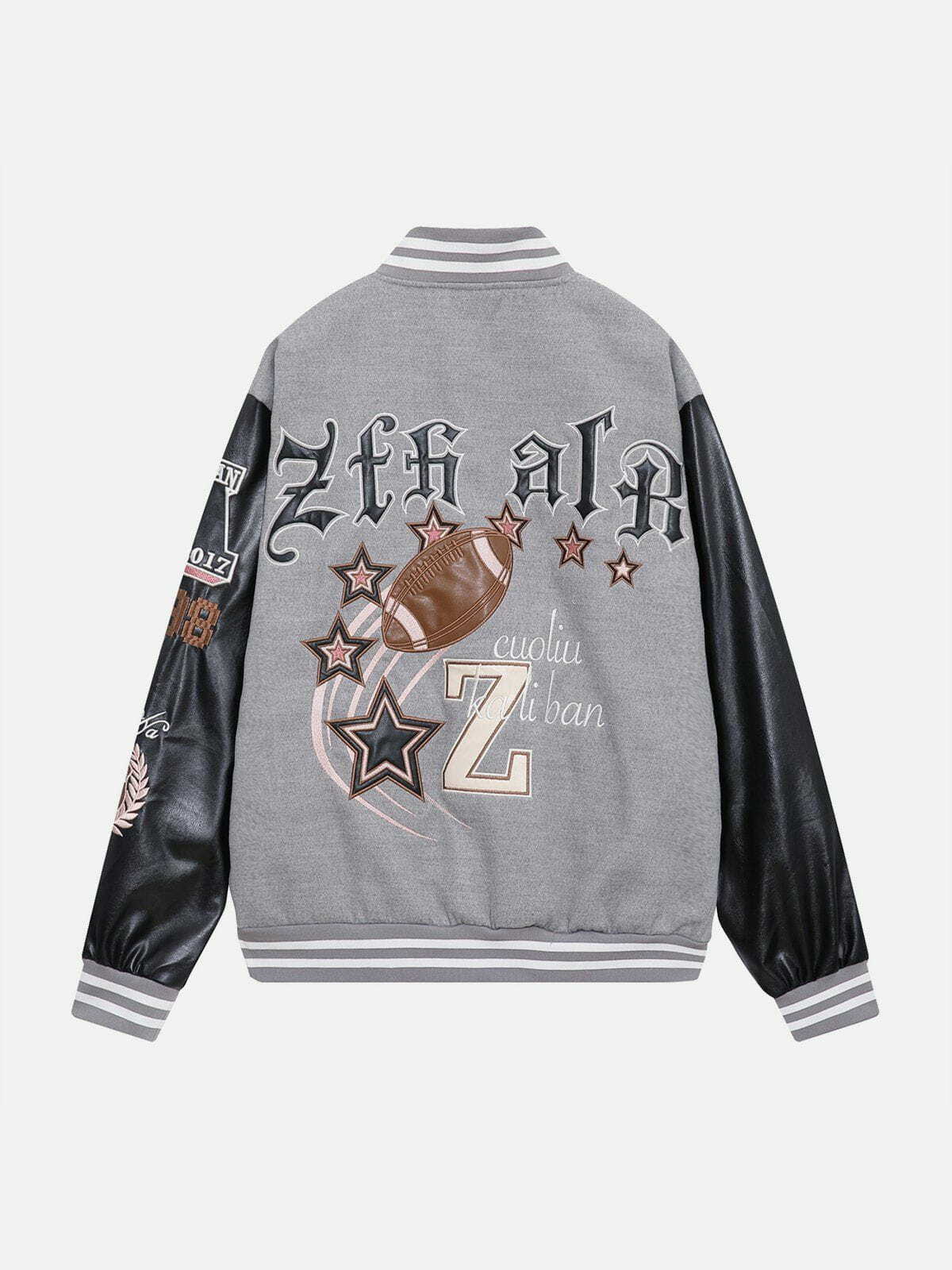 Y2K Star Letter Patch Varsity Jacket - Retro 90s Grunge Outfit for Summer Parties